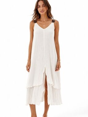Crinkle Gauze Beachy Dominican Rep Handcrafted Relaxed White Flowy Dress